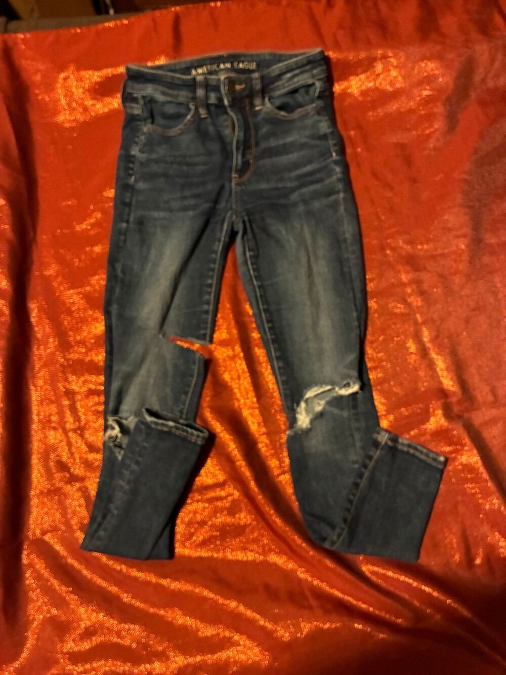 American Eagle Jeans Womens 4 Next Level Stretch Skinny Distressed Ripped Blue